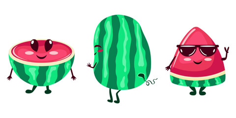 watermelon characters, illustrations of anthropomorphic watermelons that bring a favorite fruit to life, giving it a unique personality 
