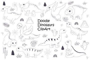Obraz premium cute dinosaurs doodles, graphic elements, characters and decorative elements 