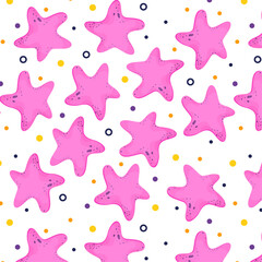 Pattern with bright starfish, nautical theme, minimalism, simple pattern, vector