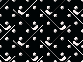 Golf clubs and balls seamless pattern. Golf balls and clubs black and white pattern in retro style. Design for typography, banners and posters, promotional items. Vector illustration