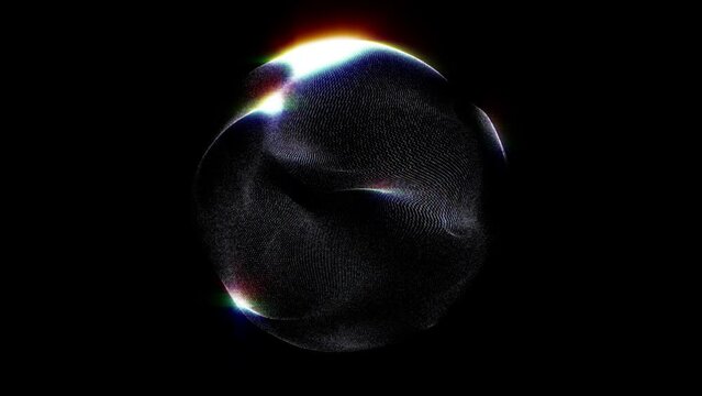 beautiful looped dynamic distortion waves on abstract futuristic sphere of particles with glow digital effect concept