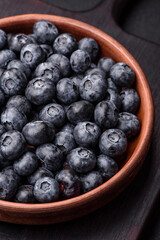 Delicious fresh sweet blueberries in a ceramic bowl. Vegan food