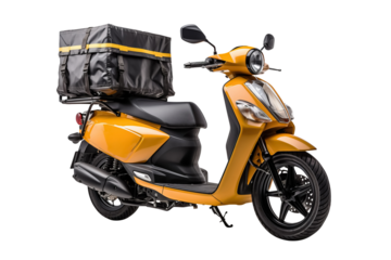 Delivery scooter with food box isolated on transparent background. Generative Ai