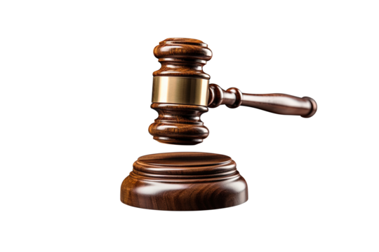 Judge's gavel hammer for adjudication isolated on transparent background. Generative Ai