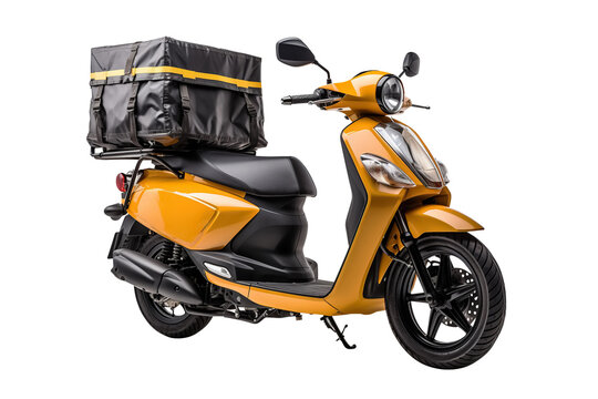 Delivery scooter with food box isolated on transparent background. Generative Ai