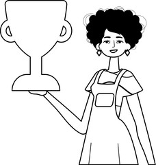 The girlfriend is holding a cup . discipline of victory . black and blank linear stylus. Trendy style, Vector Illustration