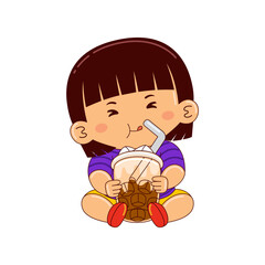girl kids drinking iced vanilla late