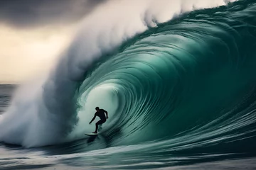 Fototapeten A man surfing on a wave in the ocean © Ployker
