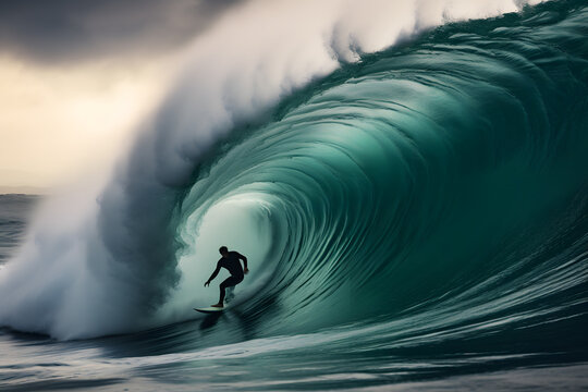 A man surfing on a wave in the ocean