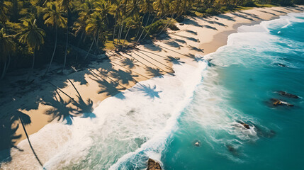 Fototapeta na wymiar Breathtaking Aerial Top View Drone Shot of Tropical Beach - Ideal for Travel Brochures