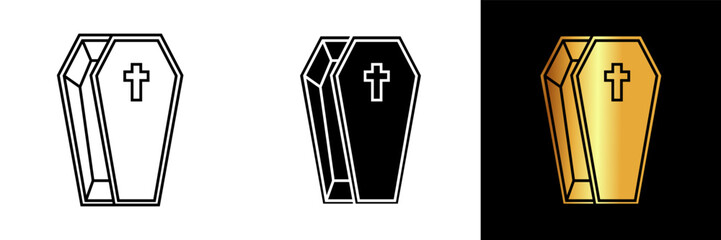 Obraz premium The Coffin Icon represents a burial casket, often associated with death, funerals, and the afterlife. It is a symbol of mortality and is commonly used in Halloween, horror, and gothic themes.