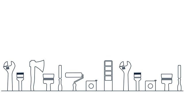 Professional handyman services. Video with tools collection. Set of repair tools on white background for your  design. Video. MP4. 