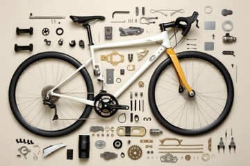 Bicycle layout, deconstructed. Beautiful illustration picture. Generative AI