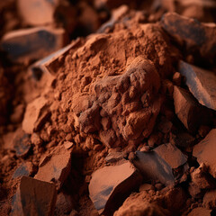 A close up view of cocoa powder and some dirt, contrasting light and dark tones, earthcore, vibrant, lively, texture-rich, hinchel Ai generative