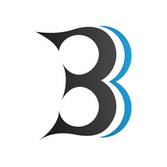 Black and Blue Curvy Letter B Icon Resembling Number 3