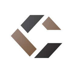 Black and Brown Square Letter C Icon Made of Rectangles
