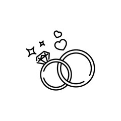 Wedding rings line vector icon. Love, marriage tradition sign.