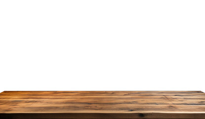 Front View of Light Brown Natural Oak Wooden Table - An Empty Blank Wood Table Mockup with Transparent Background for Product Placement
