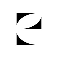 Black Lowercase Letter E Icon with Curvy Triangles