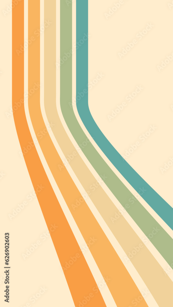 Wall mural abstract background of rainbow groovy wavy line design in 1970s hippie retro style. vector pattern r