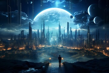 City in futuristic style. Beautiful illustration picture. Generative AI