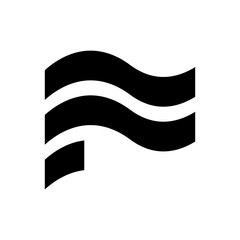 Black Wavy Flag Shaped Letter F Icon