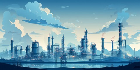 Industrial factories silhouette background. Beautiful illustration picture. Generative AI