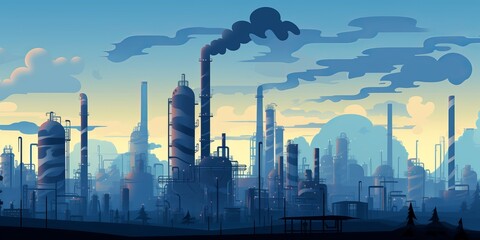 Industrial factories silhouette background. Beautiful illustration picture. Generative AI
