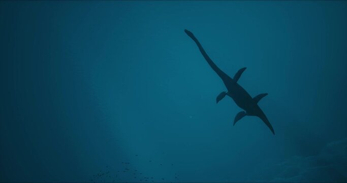 A predatory dinosaur living underwater went on an underwater hunt.