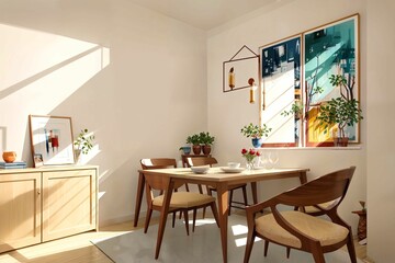 illustration digital painting of living working room at the apartment, generative AI