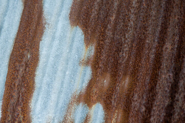 Old rusty zinc fence wall surface grunge, vintage style metal sheet roof for texture and background in retro concept