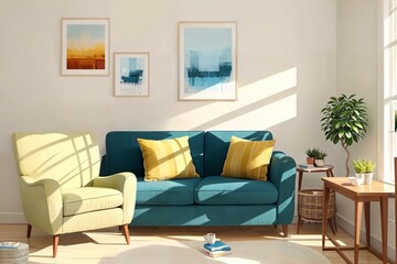 illustration digital painting of living working room at the apartment, generative AI