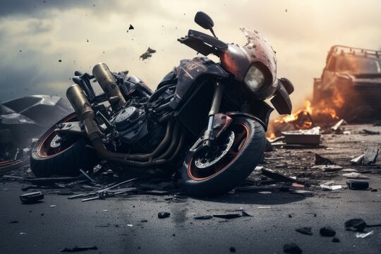 Motorcycle crush on the road. Beautiful illustration picture. Generative AI