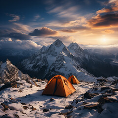 Tent camping on a mountain peak