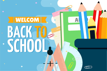 Back to school sale background with school supplies.