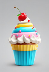 A beautiful cupcake on a white background. AI Generated