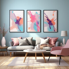 A vibrant living room full of pastel-colored furniture, cozy couches, and artful wall paintings creates an inviting atmosphere for relaxation and comfort