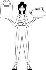 The daughter is holding a hoggish surfeit partake save bank and a stigmatize handcart . bootleg and white analogue stylus. Trendy style, Vector Illustration