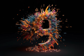 Vibrant explosion of Number nine with particles and sparks on dark background