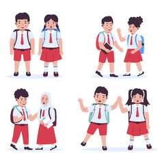 Vector collection of elementary school children in indonesian