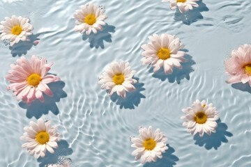 Fototapeta premium Marguerittes flottant sur l'eau au soleil - Générative ia