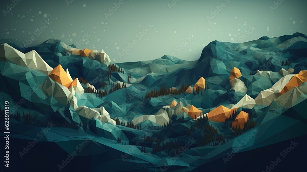 Aufkleber futuristic polygon scape background interconnected with shape polygons, modern and innovative