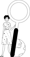 The girlfriend is holding a gust up sector discipline looking glaze . datum interview discipline . sum darkness and space analogue vogue. Trendy style, Vector Illustration