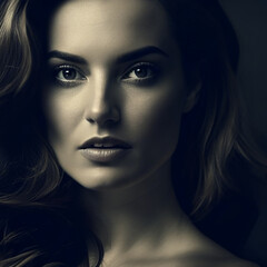 Fototapeta premium the alluring long hair model in black and white