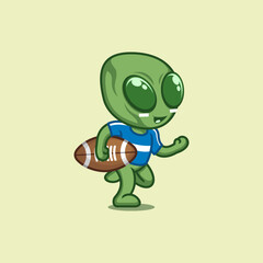 cute cartoon alien playing rugby