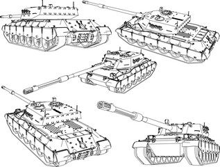 Sketch vector illustration of a tank with a combat war missile weapon ready to fire for battle