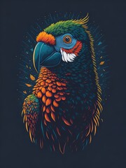 Illustration of a vibrant parrot perched on a tree branch