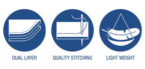 Quality stitching, light weight, dual layer icons