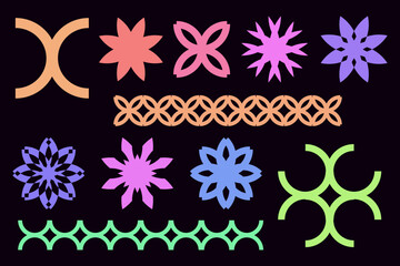 Collection of abstract figures. Set of abstract floral elements. Decorative figures for pattern designs, and decorations. Vector illustration of Ornamental shapes in various colors