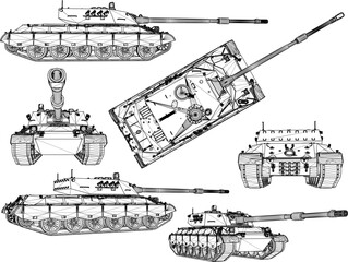 Sketch vector illustration of a tank with a combat war missile weapon ready to fire for battle